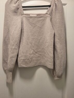 H&M Off-the-Shoulder Square Neck Sweater in Light Beige